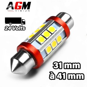 Navette LED Ultra Wide 24V (Blanc) : C3W, C5W, C7W, C10W de 31 à 41mm