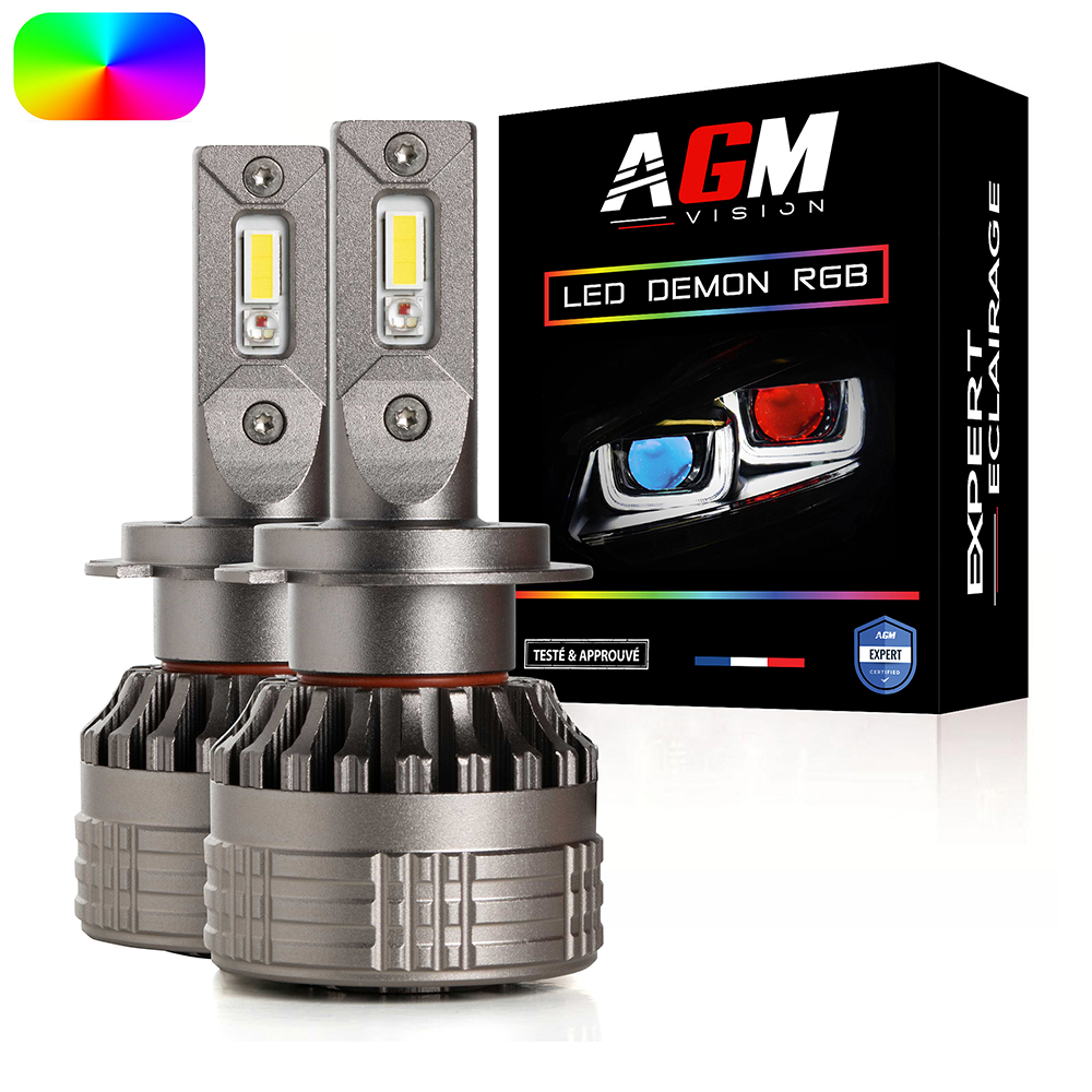 Kit Ampoules LED H7 DEMON RGB, 70 Watts, Blanc 6000K + Veilleuse Multi couleur intégrée