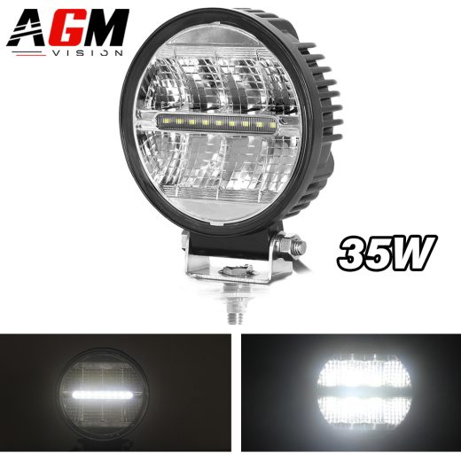 Phare LED rond diffusion+ blanc DRL 35W