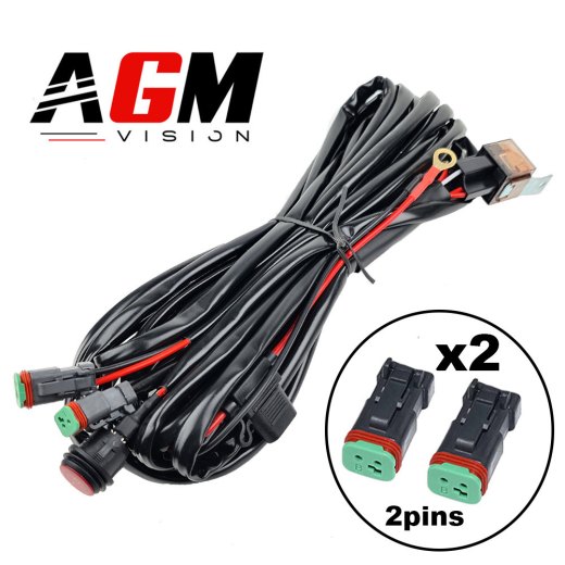 Dubbele elektrische kabelboom met Deutsch 2-pins aansluitingen voor 2 LED-balken of 2 extra koplampen