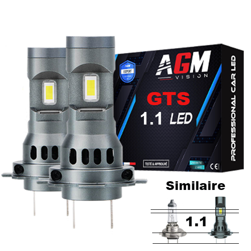 Kit Ampoules LED H7 GTS 1.1 Slim Ventilé 60 Watts, 9000 Lumens, Blanc 6500K