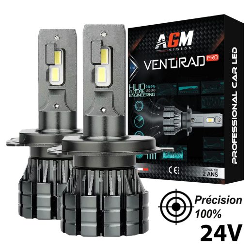 Kit ampoules LED H4 Ventirad Pro 24V pour camion - 60 watts - 10 800 lumens - 6500K