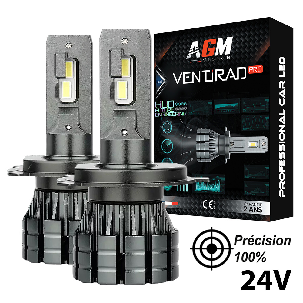 Kit Ampoules LED H4 VENTIRAD PRO 24V POUR CAMION - 60 WATTS - 10800 LUMENS - 6500K