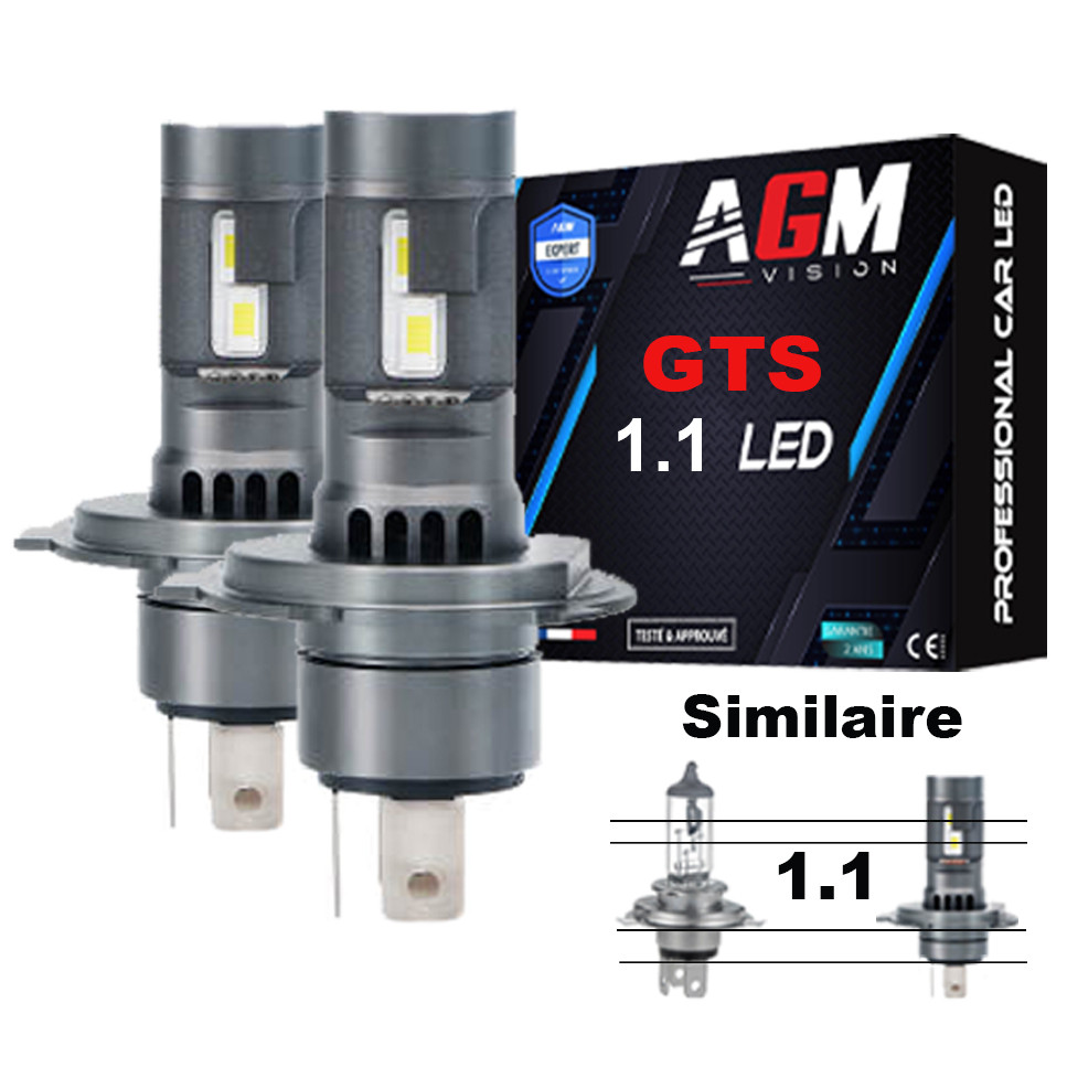 Kit Ampoules LED H4 GTS 1.1 Slim Ventilé 60 Watts, 8000 Lumens, Blanc 6500K