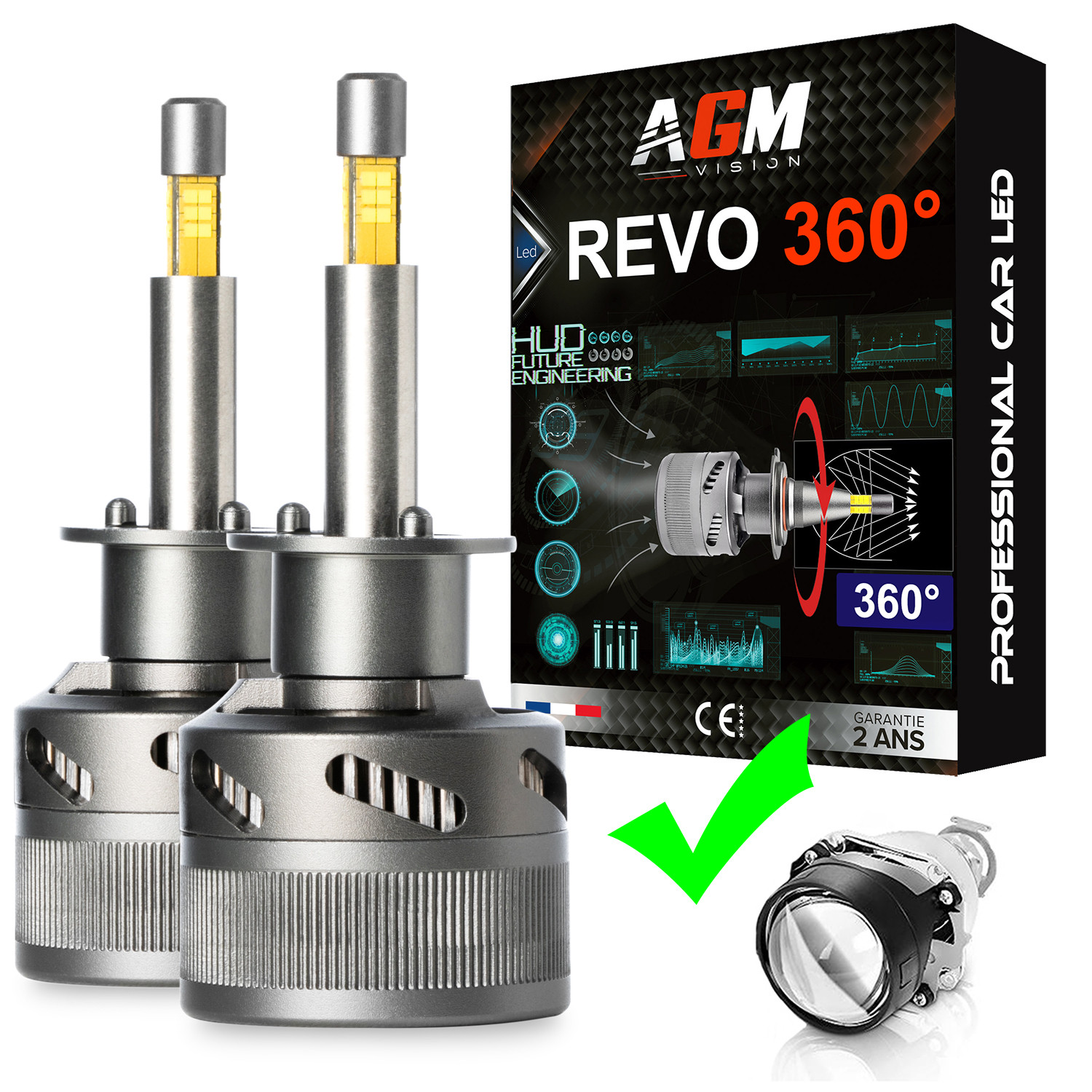 KIT AMPOULES LED H1 REVO 360° - AGM VISION