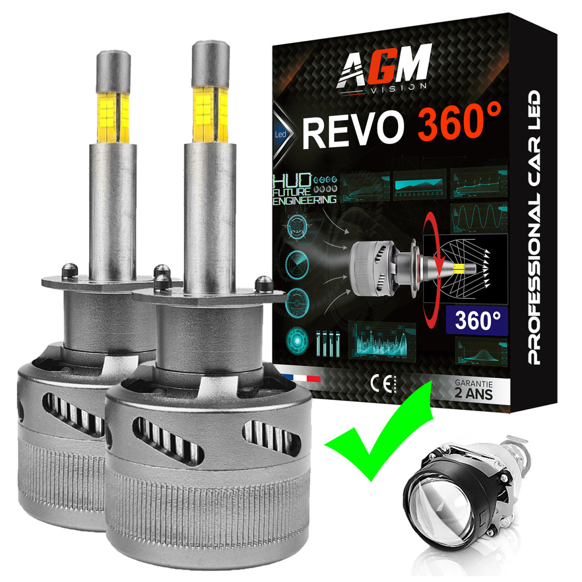 Kit Ampoules LED H1 REVO 360° - 120 Watts,  22 000 Lumens, Blanc 6000K