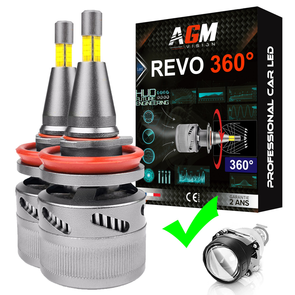 Kit Ampoules LED H11 REVO 360° - 120 Watts,  22 000 Lumens, Blanc 6000K
