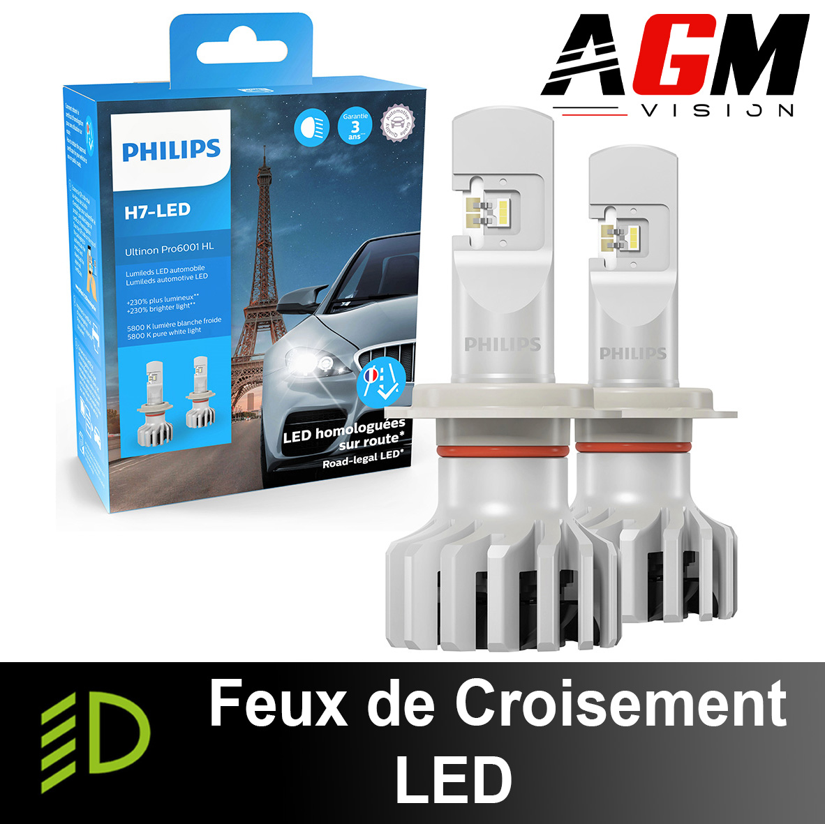 Ampoules H7 LED Philips Ultinon Pro6001 +230% Homologuées en France