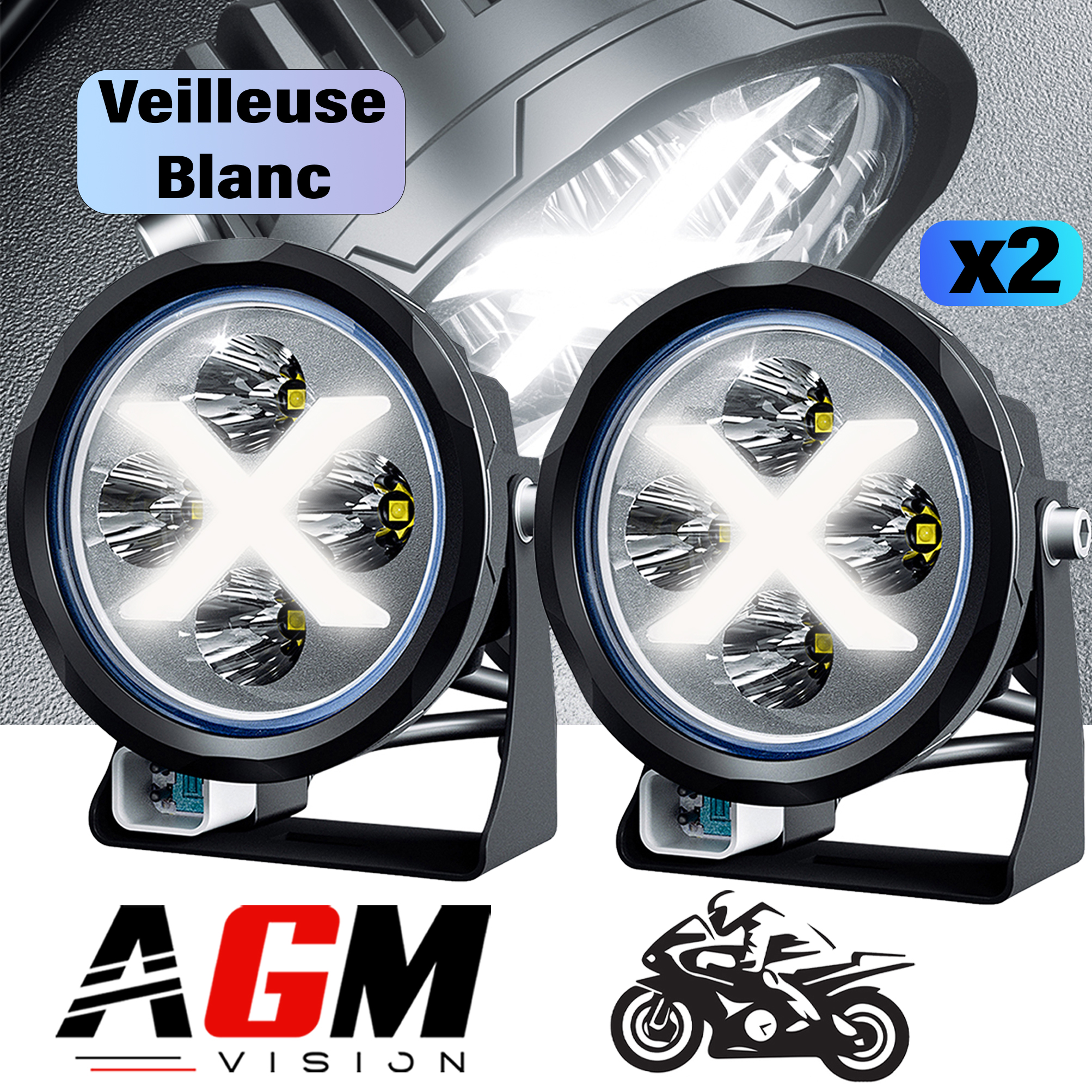 Acheter 2 pièces motos phare + interrupteur 6500k blanc 6 LED travail spot  lumière Super lumineux phares étanches