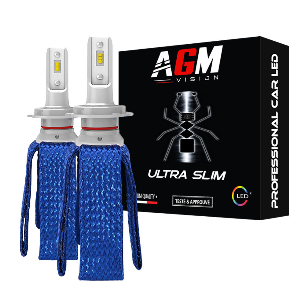 Kit Ampoules LED H7 ULTRA SLIM, 50 Watts, sans Ventilateur avec Refroidissement par Tresses