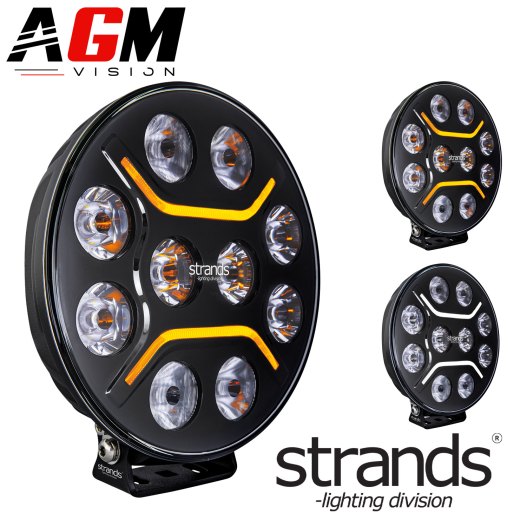 FAROL DE LONGO ALCANCE STRANDS DARK KNIGHT INTENSE 9" - ∅21CM + DRL BRANCO/LARANJA