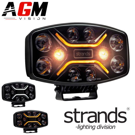 ストランド ダークナイト インセイン 9" + フラッシュ + DRL ホワイト/オレンジ 長距離用ヘッドライト