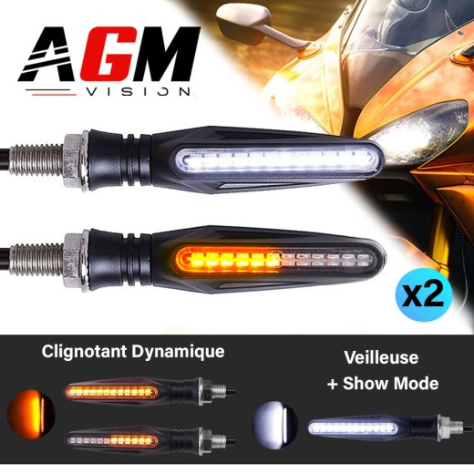 KIT 2 CLIGNOTANTS DYNAMIQUES LED MOTO Blanc/Orange + Animation au Démarrage