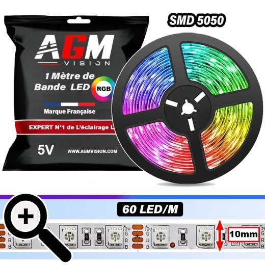 5V 1 Meter LED Strip, 5050 RGB, 60 LED/M, IP20 non-waterproof and 1cm wide