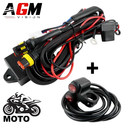 Additional LED Motorcycle Headlight Wiring with 2 Buttons, 3 Modes Strobe & Daytime Running Light / High Beam