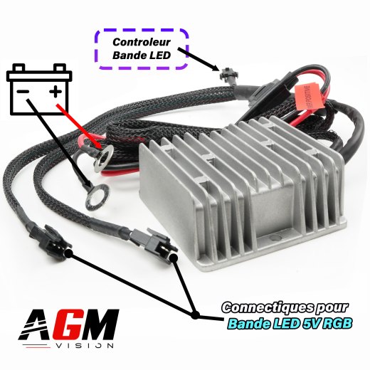 Alimentación de 5 voltios para controlador y tiras LED RGB