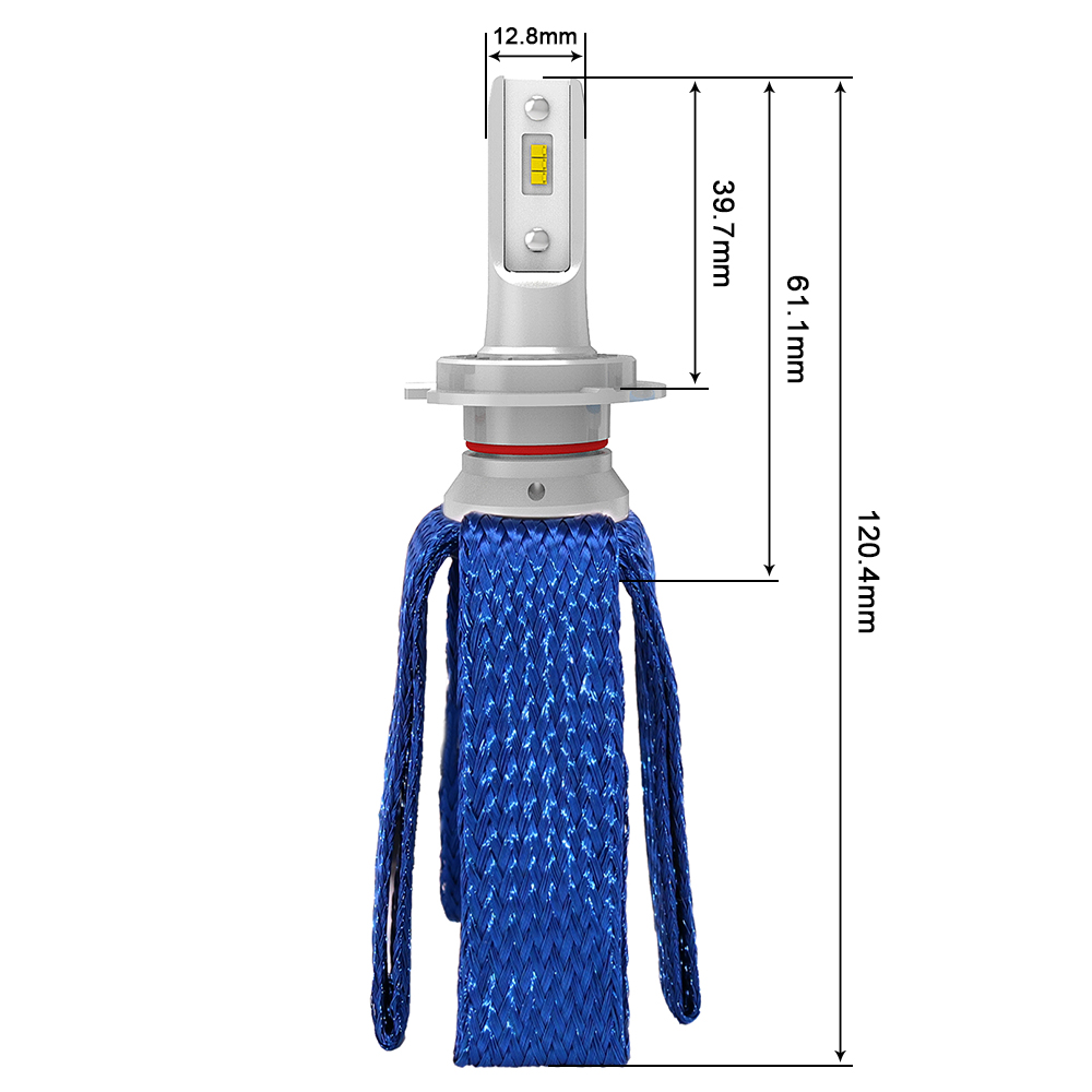 Ampoule LED H7 ULTRA SLIM, 50 Watts, sans Ventilateur avec Refroidissement par Tresses Cuivre