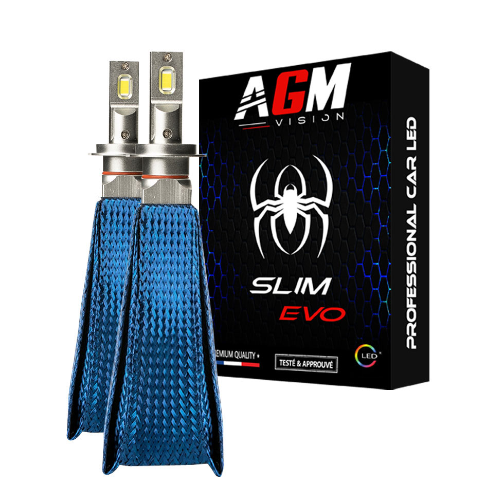 Kit Ampoules LED H7 SLIM EVO, 60 Watts, la plus plus puissante, sans Ventilateur avec Tresses