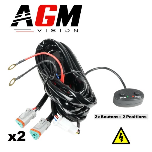 Feixe de cabos, 2 tomadas de 3 pinos, 2 interruptores, para farol e barra de LED de alta potência.