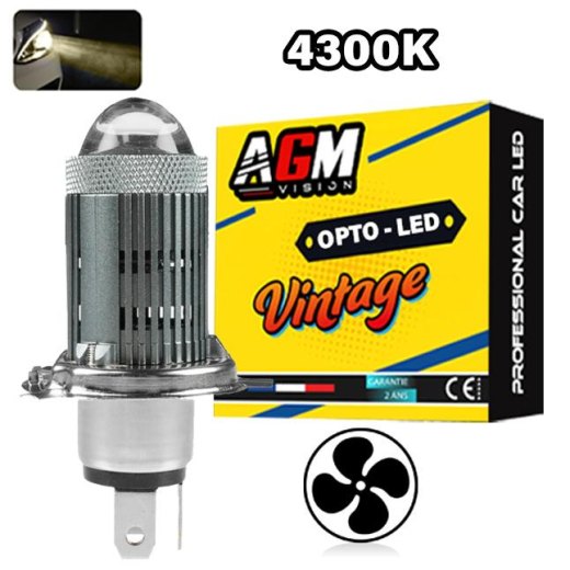 H4 OPTO 4300K Warm White LED Bulb - Ventilated with Lens 6-12V