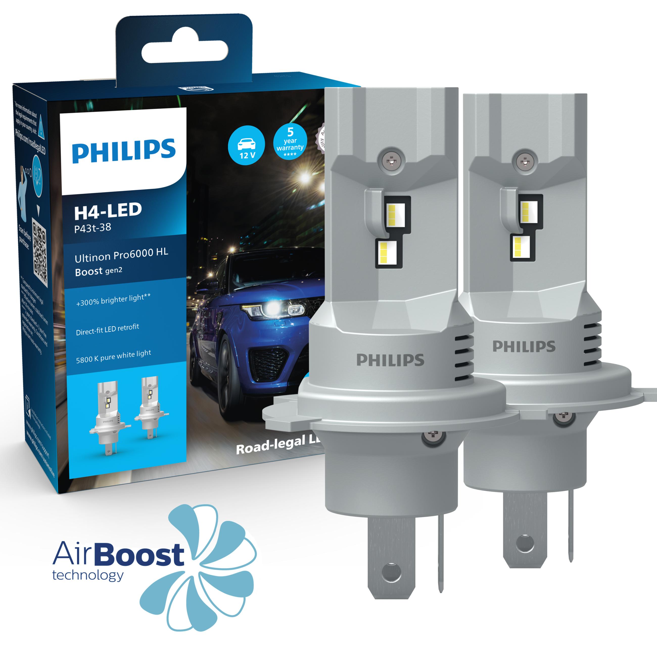 Kit ampoules LED H4 homologuees route Gen2 Philips Ultinon Pro6000 Boost HL
