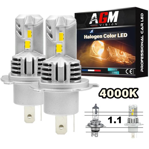 Kit Ampoules LED H4 GTS Halogen Color 4000K, 1.1 Slim Ventilé, 60 Watts, 10 000 Lumens