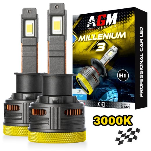 Kit lâmpadas LED H1 Millenium 3 Gold, Amarelo 3000K - 144Watts, a mais potente, Cor Amarelo 3000K
