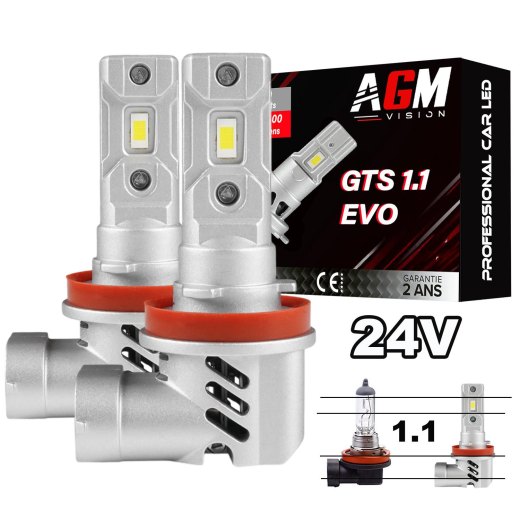LEDバルブキット H11 GTS 1.1 24V - ファン付き、ミニサイズ、70Wの出力、10000ルーメン、6500Kホワイト