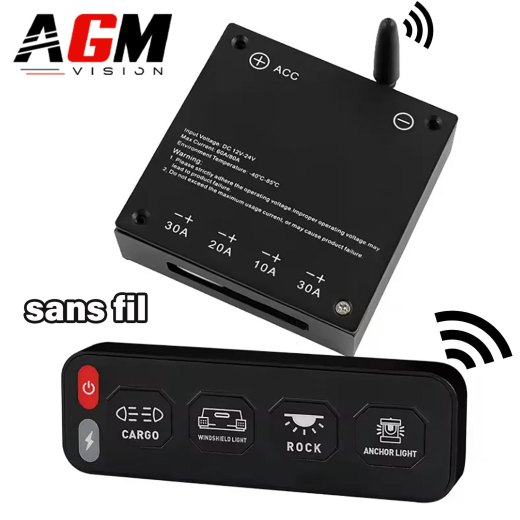 Pannello / telecomando 4 pulsanti senza fili + Scatola di alimentazione per illuminazione fari & Barra LED