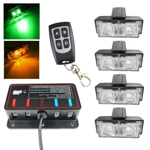 PACK 4 LED GRILLE STROBES (GREEN / ORANGE)