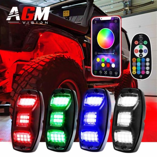 4x4、クワッド、バギー用 広角232.8° RGBW LEDホイールライトキット4個セット