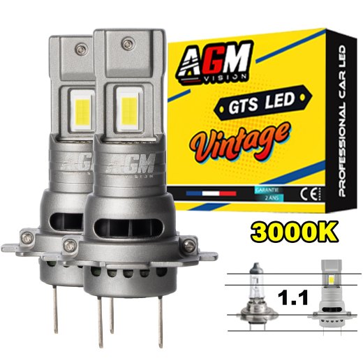 LEDバルブキット H7 VINTAGE GTS 1.1 EVO R70W - イエロー 3000K - ファン付き、ミニサイズでパワフル 70 W、10100ルーメン