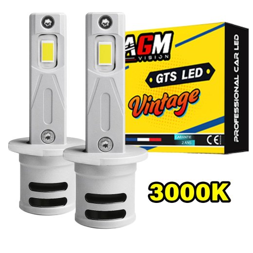 Kit ampoules LED H1 VINTAGE GTS EVO R60W - Jaune 3000K - Ventilé, taille mini et puissante 60 W, 9000 lumens