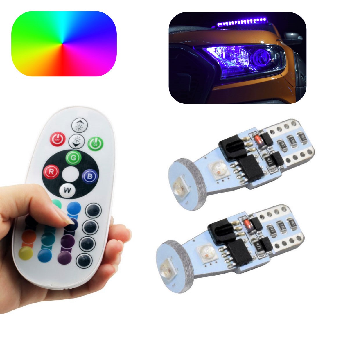 Pack 2 Ampoules LED T10-W5W MULTICOLORE (RGB)