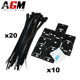 Pack de 10 supports autocollants + 20 colliers de serrage en plastique type Rilsan