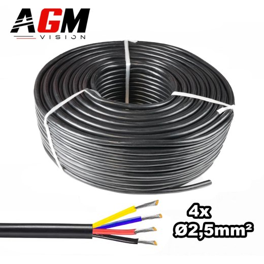 Cabo elétrico Premium revestido em silicone: 4 fios, 2,5 mm² de seção - 1 metro