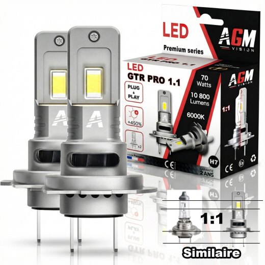 Kit ampoules LED H7 GTR PRO 1.1 70W - Ventilé, taille mini et puissance, 10 800 lumens, blanc 6500K.