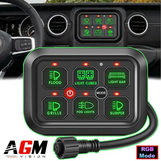 Pannello di controllo a 6 pulsanti + scatola dei fusibili per illuminazione aggiuntiva / barra LED - V2