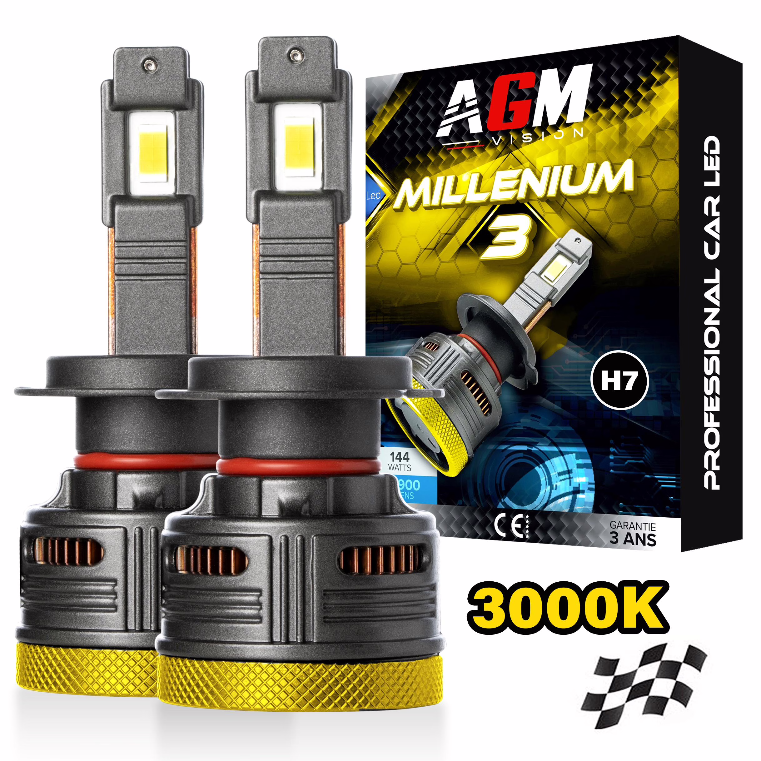 ミレニアム3ゴールド H7 LEDバルブキット、イエロー 3000Kの画像 ミレニアム3ゴールド H7 LEDバルブキット、イエロー 3000Kの画像