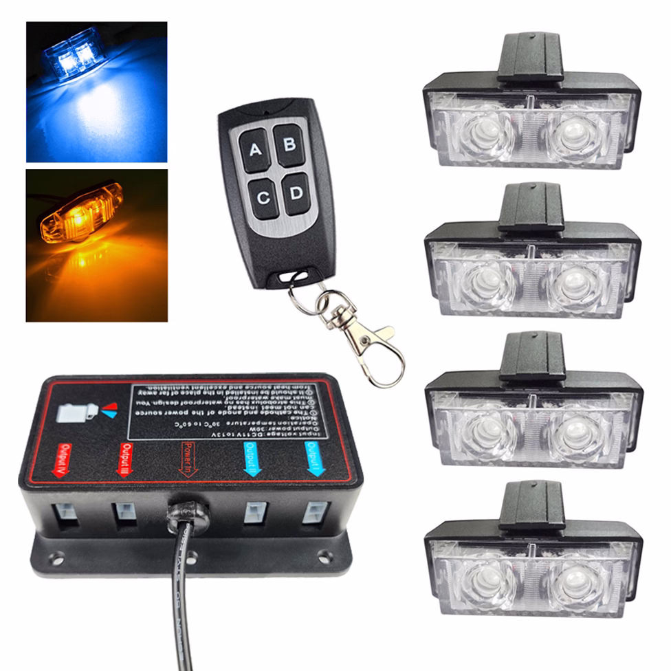 Image of PACK 4 LED STROBES GRILLE (ORANGE/BLUE) Image of PACK 4 LED STROBES GRILLE (ORANGE/BLUE)