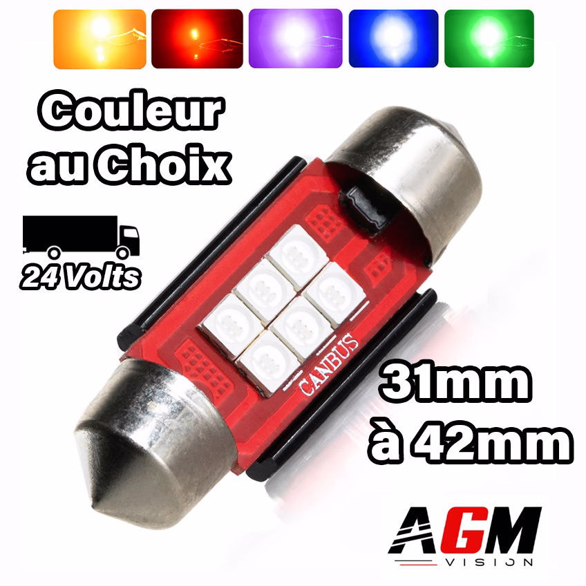 Image de Navette LED F12 TRUCK 24V COULEURS C3W, C5W, C7W, C10W de 31 à 42 mm Image de Navette LED F12 TRUCK 24V COULEURS C3W, C5W, C7W, C10W de 31 à 42 mm