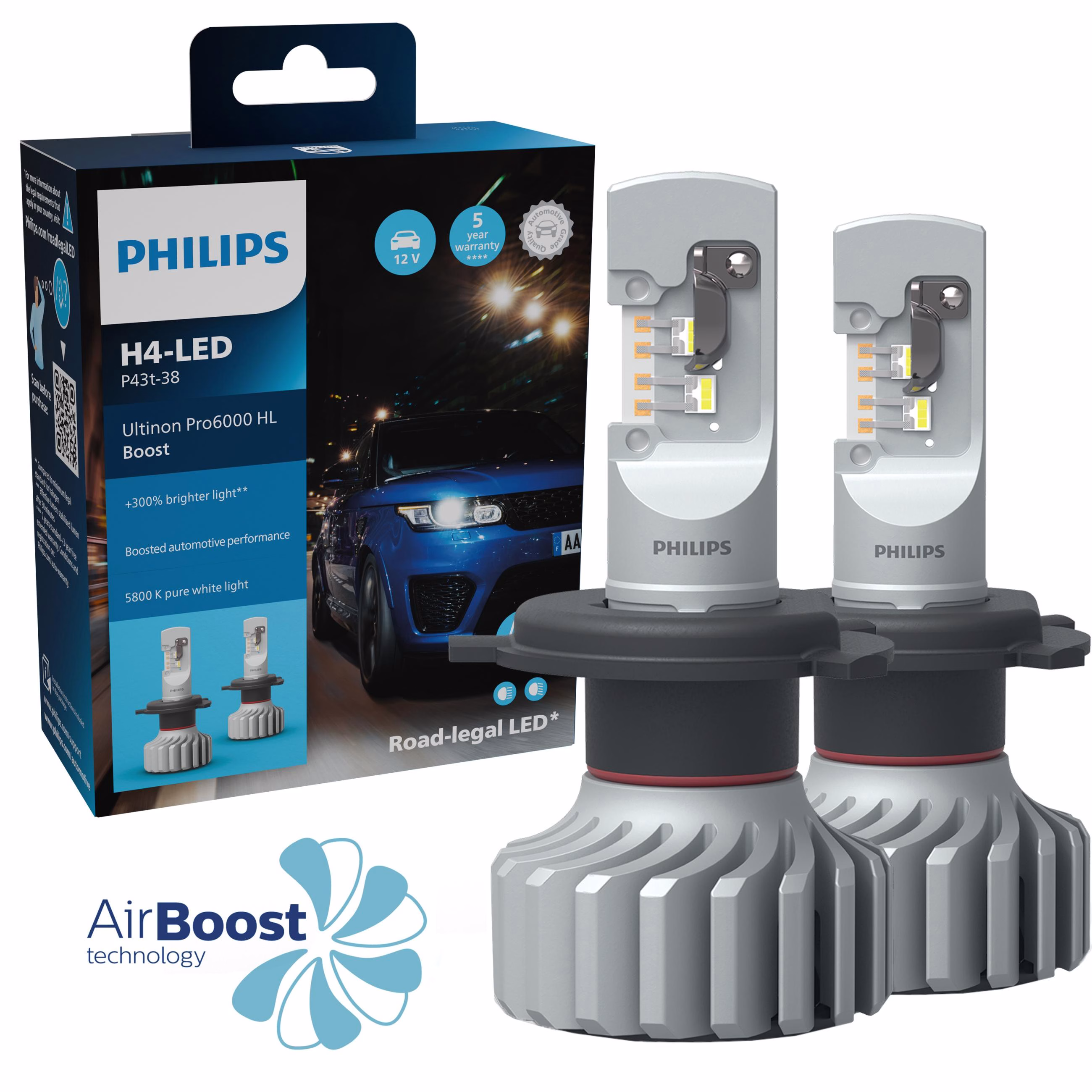 Image de Kit ampoules LED H4 homologué route Philips Ultinon Pro6000 Boost HL Image de Kit ampoules LED H4 homologué route Philips Ultinon Pro6000 Boost HL