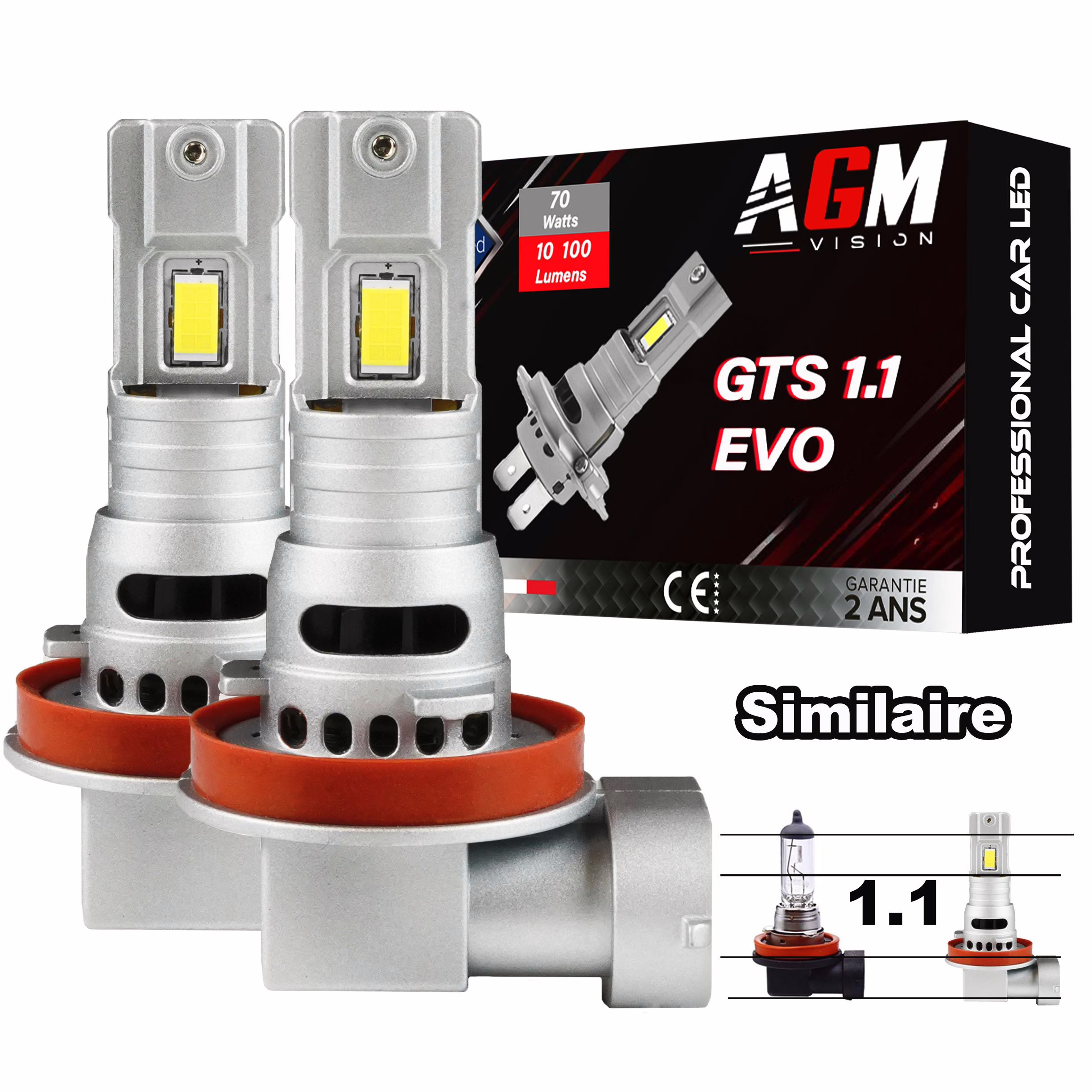 Imagem de Kit lâmpadas LED H8 GTS 1.1 EVO R70W - Ventilado - Branco 6500K Imagem de Kit lâmpadas LED H8 GTS 1.1 EVO R70W - Ventilado - Branco 6500K