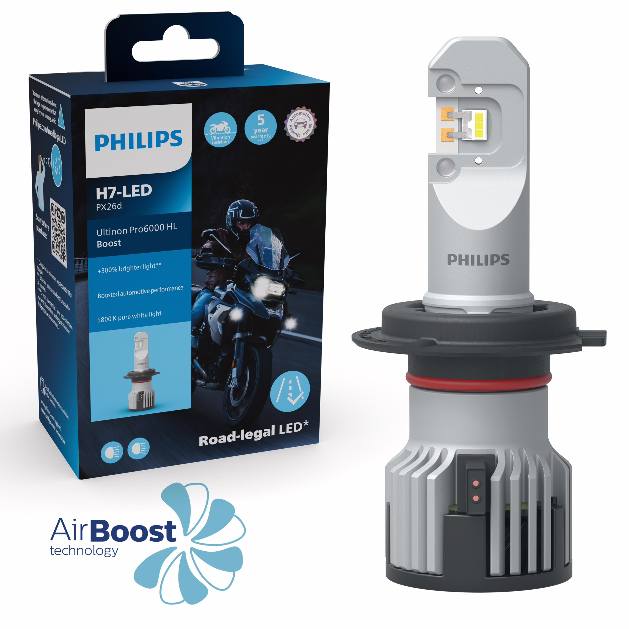 Image of Philips Ultinon Pro6000 Boost HL approved H7 LED bulb for motorcycle Image of Philips Ultinon Pro6000 Boost HL approved H7 LED bulb for motorcycle