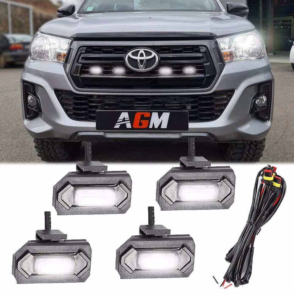 Image of Pack of 4 White LED Night Lights with Clip & Clamps - Grille Image of Pack of 4 White LED Night Lights with Clip & Clamps - Grille