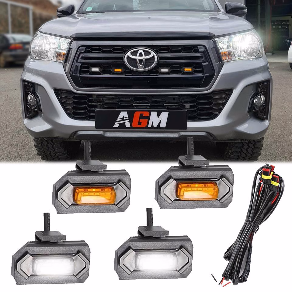 Image of Pack of 4 White/Orange LED Night Lights with Clip & Clamps - Grille Image of Pack of 4 White/Orange LED Night Lights with Clip & Clamps - Grille