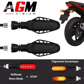 Image de Kit 2 clignotants moto LED Aerodark 3 en 1 - Clignotant dynamique + feu de position / stop rouge